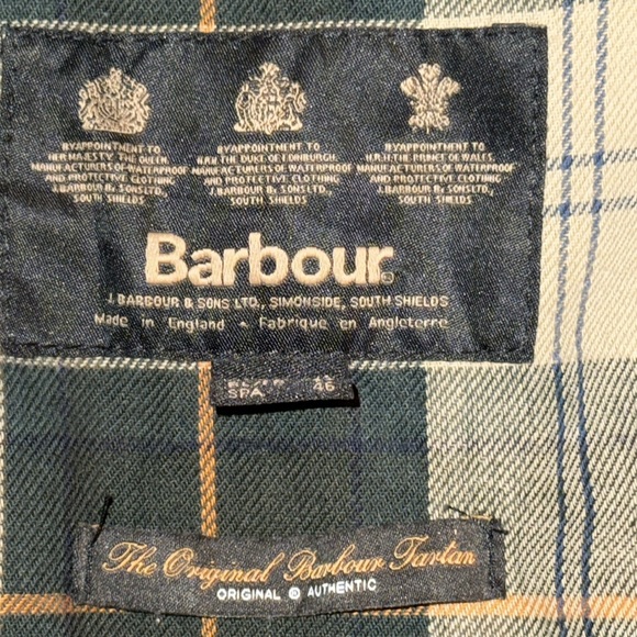 Barbour Beadnell Waxed Cotton Jacket Original Barbour Tartan Flannel Lining SZ12 - Picture 9 of 11